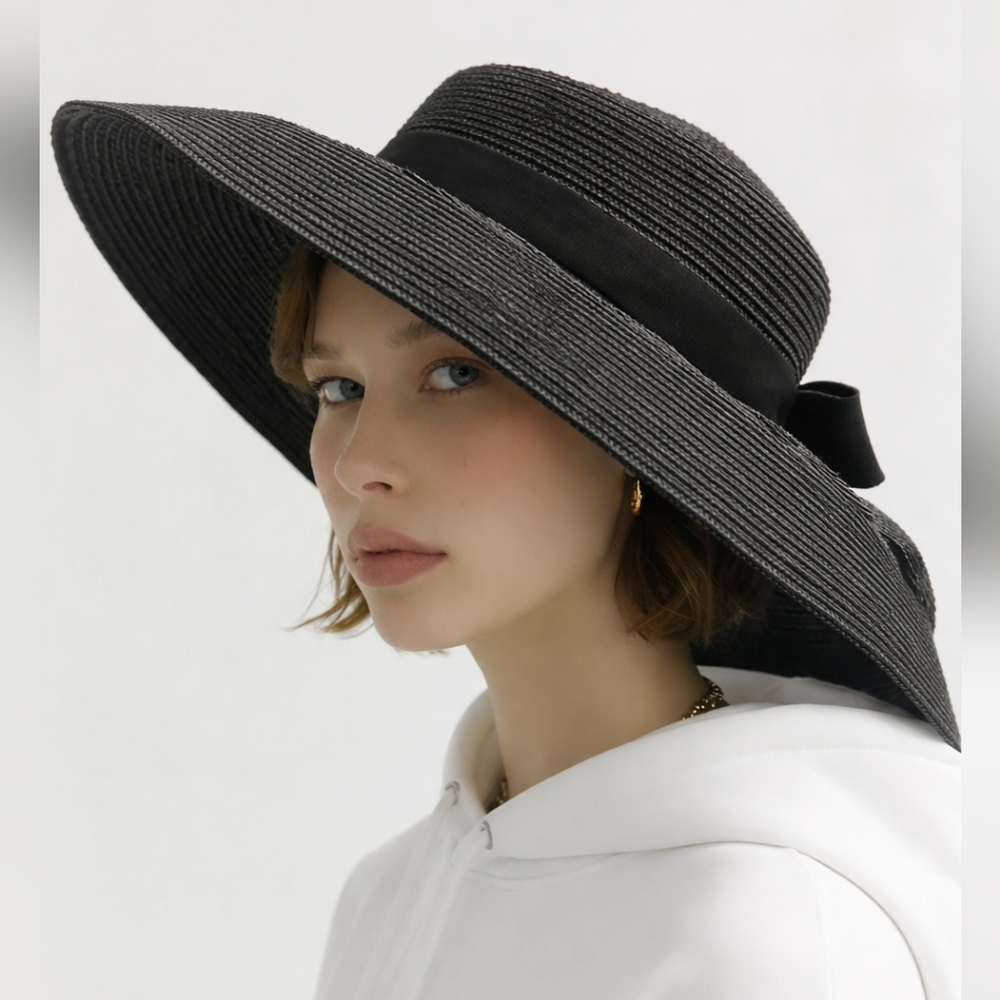 Callanan Elegant Black Straw Wide-Brimmed Women's Derby Hat